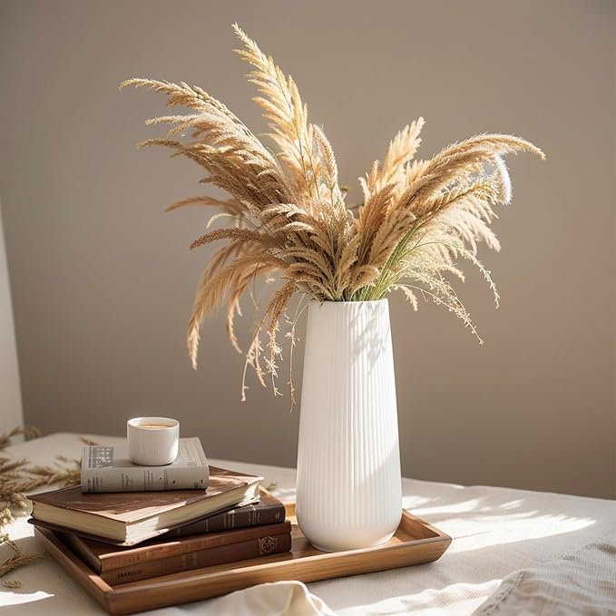 Modern Ceramic Vase, Small White Flower Vase for Table Centerpieces and Rustic Farmhouse Decoration