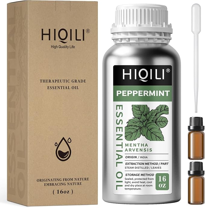 HIQILI Peppermint Essential Oil for Freshening Air, Hair Care | Aromatic Oil for DIY Soap, SPA & Home Use, Removes Odors - 500ml / 16.9 fl oz