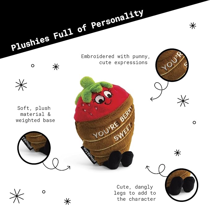 Strawberry Plushie - You're Berry Sweet Punny Chocolate Strawberry Plush, Cute Food Plushie Gift for Kids