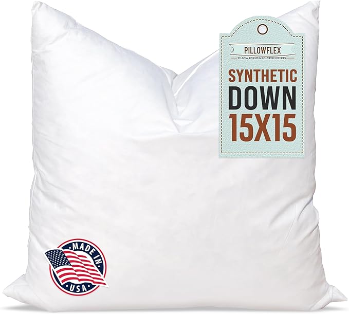 Pillowflex Synthetic Down Pillow Insert 15x15 in - Karate Chop Pillow | Small Square Sham Form, Plush Polyester Cotton Blend, Cloud-Like Comfort, Clump-Resistant Fill, Smooth Elegant Finish