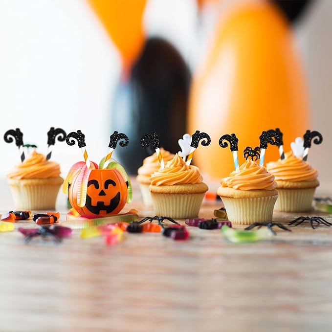 Gyufise 24Pcs Witches Legs Cupcake Toppers Halloween Cake Decorations Witches Boot Feet Themed Kids Boy Girl Halloween Witches Party Supplies Babyshower Decorations