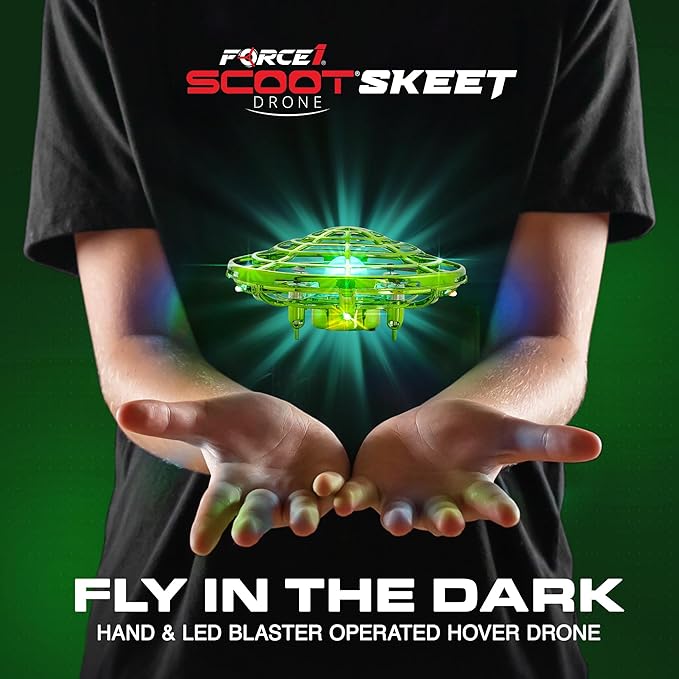 Force1 Scoot Skeet Mini Drone Electronic Shooting Game for Kids (Drone Only) - Hand Drones for Kids Compatible with Scoot Skeet LED Blaster, Electronic Target Game Indoor Flying Ball Toy (Green)