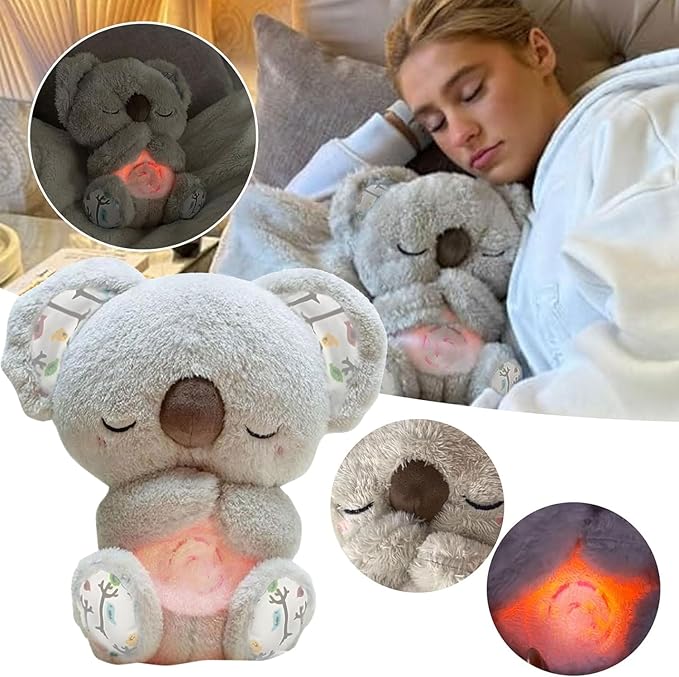 Relief Koala Breathing Stuffed Toy, Anxiety Relief Plush Breathing Animal, Sleeping Koala Plush Breathing with Musical Lights & Adjustable Rhythmic Breathing Motion (Grey)