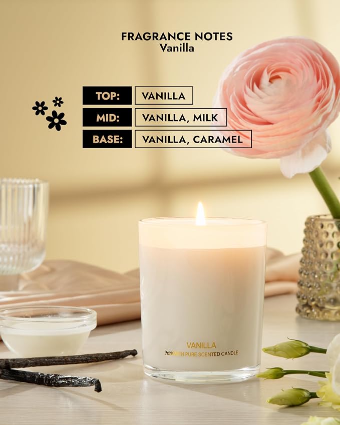 96NORTH Luxury and Pure Vanilla Candles | 3 Wick and 1 Wick Jar Candles | Relaxing Aromatherapy Aesthetic Candle