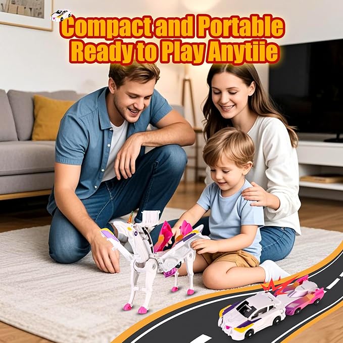 Collision Transforming Dinosaur Car Toy,Transformation Car Toy, 2in1 Magnetic Dinosaur Transformer Cars for Boys & Girls Party Favors Gift for Birthday, Christmas (Pink)