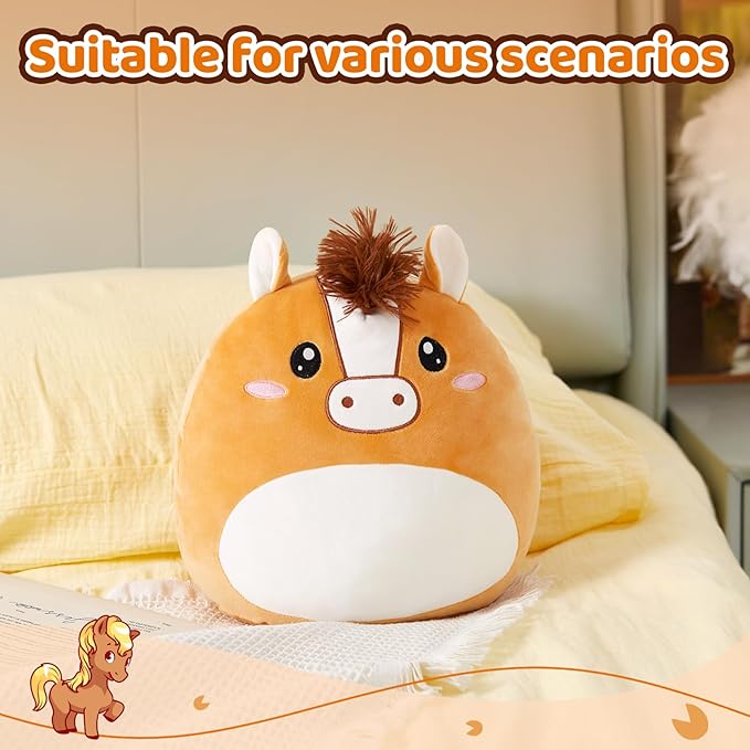 Athionsu 12 Inch Horse Plush Pillow Soft & Cuddly Stuffed Horse Soft Squishy Birthday for Toddler Kids Boys and Girls