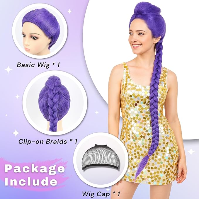 morvally Womens 47 Inches Purple Long Braided Ponytail Wig - Anime Cosplay Wigs for Women Halloween Costume Party (Purple, Adults)