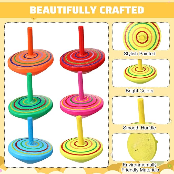 Lenwen 200 Pcs Wooden Spinning Top Colorful Rainbow Gyroscope Novelty Educational Spinning Toy Painted Spinner for Kindergarten Family Games Party Favors Gifts for Girls Boys