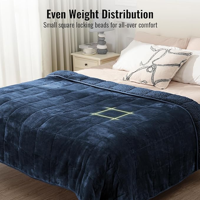 Uttermara Weighted Blanket for Adults, Twin Size 48 x 72 inches 12 lbs Heavy Blanket with Reversible Soft Shiny Velour Fleece and Cozy Warm Sherpa for Couch Bed, Calming and Relaxing, Navy Blue