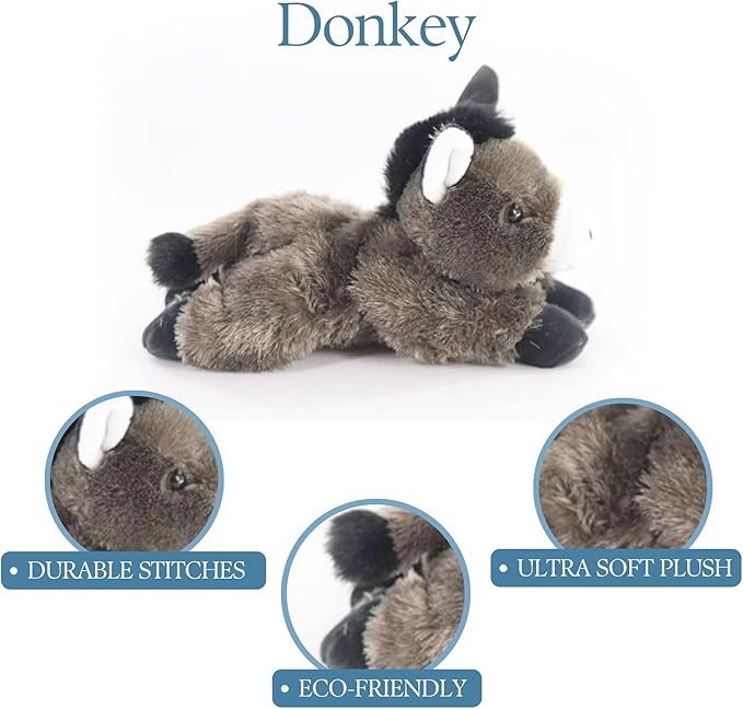 The Petting Zoo Donkey Stuffed Animal Plushie, Gifts for Kids, Donkey Wildlife Animals, Donkey Plush Toy 8 Inches