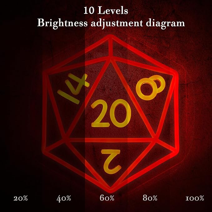 Dice Neon Signs for Wall Decor,Cool Dimmable Dungeons and Dragons Dice Game LED Sign,13x11 inch USB Powered Dimmable Neon Light for Man Cave, Game Room, Bedroom, Party Decoration Gifts
