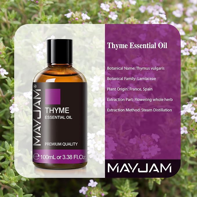 Thyme Essential Oil 3.38FL.OZ - Pure Essential Oils with Glass Dropper - Thyme Oil for Aromatherapy and Diffuser, MAYJAM Essential Oil Singles