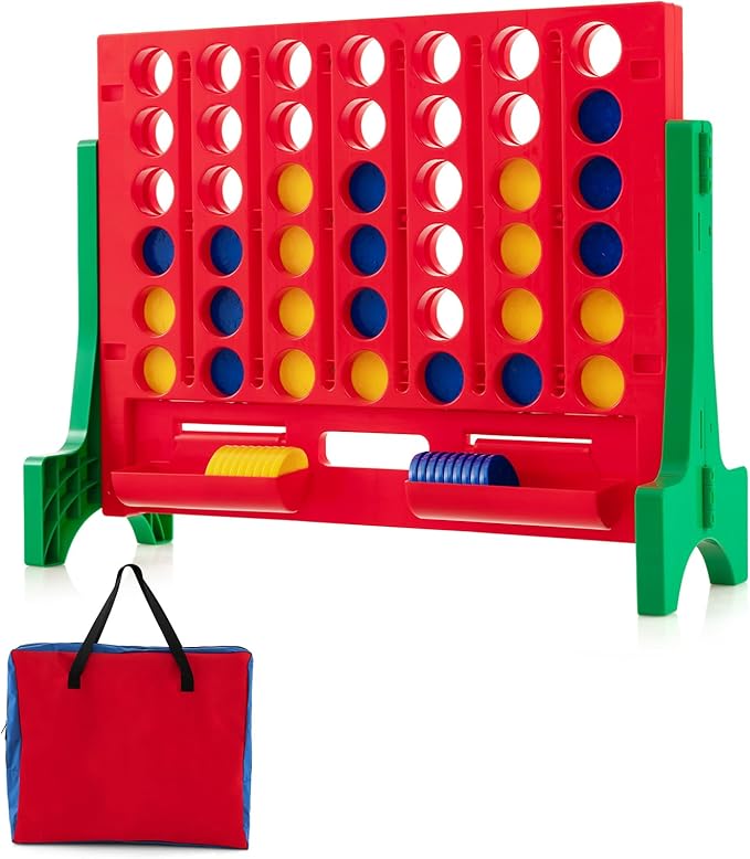 COSTWAY Giant 4 in a Row Game with Storage Carry Bag, Jumbo 4-to-Score Game with Chess, Quick Release Slider for Kids Adults, Indoor Outdoor Backyard, Free-Standing/Wall-mounting (Red&Green)