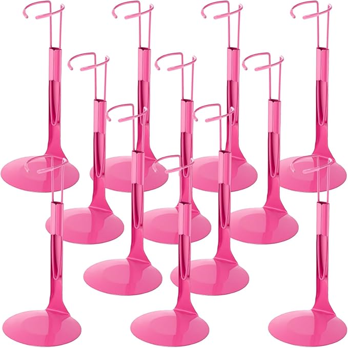 12 Pcs Doll Stand Action Figure Stands with Expandable Waist Wire for 8" to 12" Dolls and Action Figure(Rose Pink)