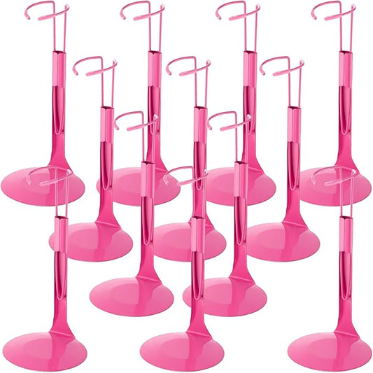 12 Pcs Doll Stand Action Figure Stands with Expandable Waist Wire for 8" to 12" Dolls and Action Figure(Rose Pink)
