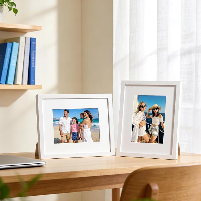 HappyHapi 8x10 Picture Frames Set of 10, Wall or Tabletop Display, White | White 8x10 Frame Display Photos 5x7 with Mat or 8x10 without, Gallery Wall Frame Set for Room & Home Decor