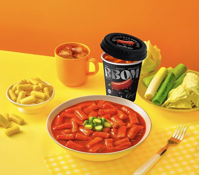 BBOM Cup Tteokbokki, Korean Rice Cake, Ready-to-Eat Microwave Meal, Chewy & Soft Texture, Easy K-Food Snack – Spicy/SpicyRose/Extreme Hot_1 Cup (Spicy)