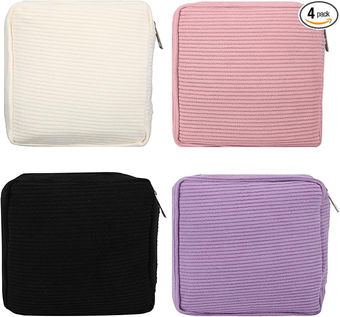 4Pcs Sanitary Napkin Storage Bag, Portable Period Bag for Teen Girls Woman, Pad Pouch Tampon for Purse, Reusable Zipper Period Pouches for Teen School Office Travel Feminine Care Organizer Solid color