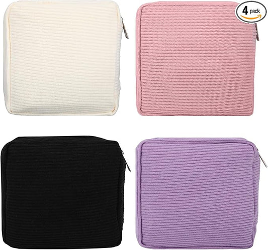 4Pcs Sanitary Napkin Storage Bag, Portable Period Bag for Teen Girls Woman, Pad Pouch Tampon for Purse, Reusable Zipper Period Pouches for Teen School Office Travel Feminine Care Organizer Solid color