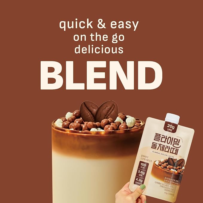 Flimeal Decaf Coffee Protein Shake, Dolce Latte Flavor with Crunchy Protein Balls, 20g Protein, Low Sugar, Keto-Friendly Meal Replacement Shake, 7 Servings (7 Packs x 1.59 oz)