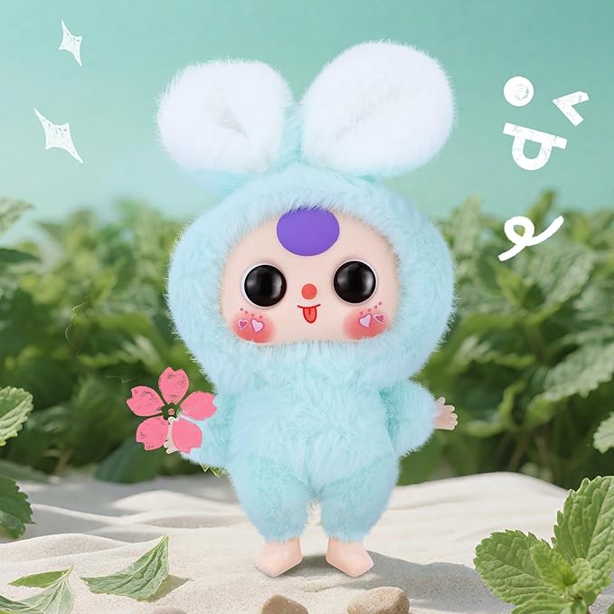 Vinyl Figures, Plush Toys with Rotatable Eyes Cute Expression for Girls Boys, Kawaii Macaron Green Bunny Vinyl Plush Doll Stuffed Animals Gifts for Collectibles Toys Car Home Décor Birthday Keychains