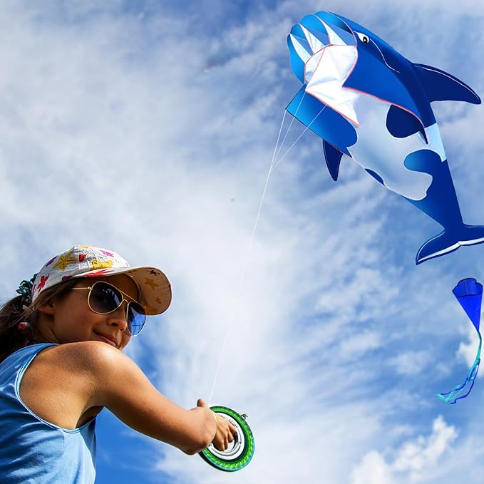 HENGDA KITE 3D Kite for Kids and Adults,Easy to Fly,Excellent Fabric and Structure Design，Huge Frameless Soft Parafoil Giant Whales Dolphins Kite