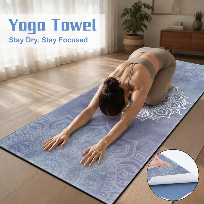 Yoga Mat Towel, Hot Yoga Non Slip with 4 Corner Pockets, 74 x 26 in | Soft Absorbent Microfiber With Four Corner Pockets, Fits Over Yoga Mats For Hot Yoga, Pilates, Gym, And Travel