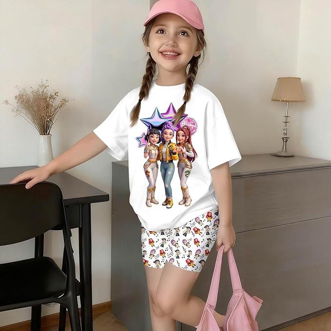 K-POP DEM0N Hunters Outfits for Girls, 2 Piece T-Shirts and Apparel Sets Birthday Gift