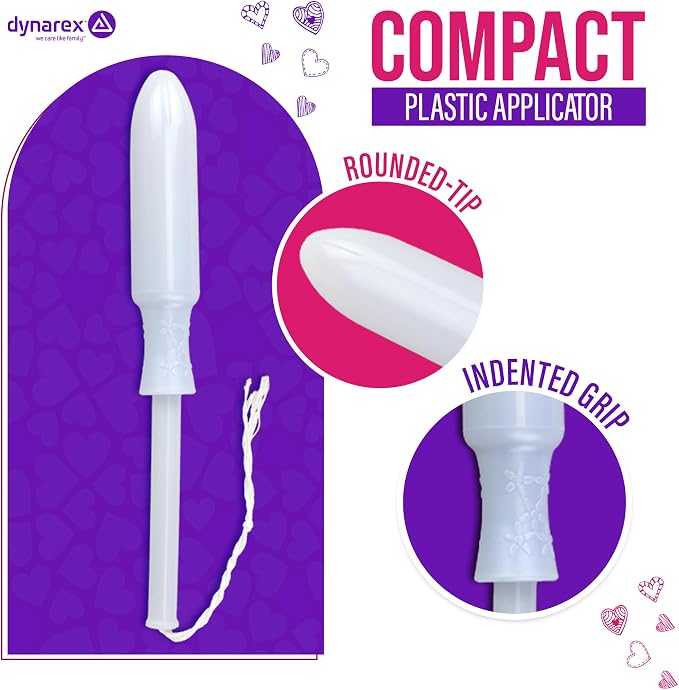 Dynarex Regular Tampons – Feminine Hygiene Product with Plastic Applicator – 6-Hour Protection – 1 Box of 25 Tampons