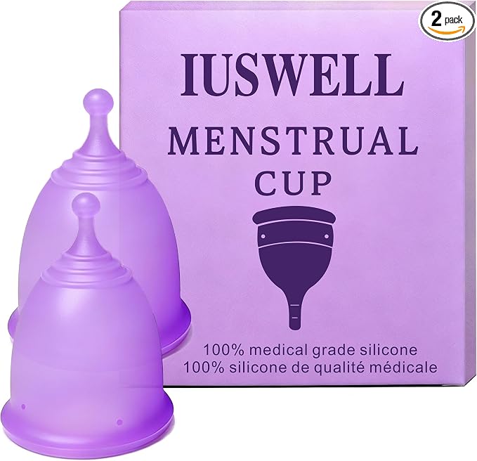Menstrual Cup Set, 2 Pack (S & L), for Different Flow Levels, Menstruation Cup Large 30ml & Small 23ml, Purple