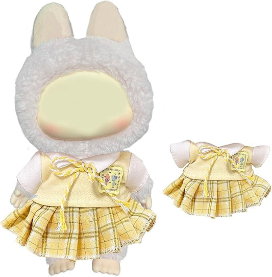 Yellow Plaid School Uniform Set, Cute Short-Sleeve Jumper Dress with Blouse for Dolls, Preppy Style Doll Clothes Outfit, Doll Clothes Set.