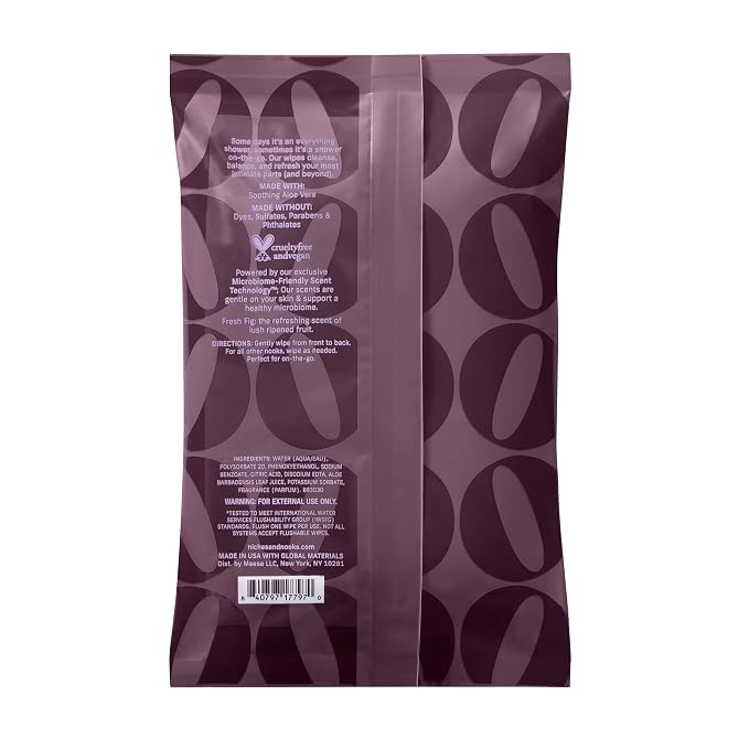 Niches & Nooks pH Balanced Aloe Vera Feminine Flushable Wipes for Women with Sensitive Skin – Fresh Fig – Odor Neutralizing – Daily Intimate Flushable Feminine Hygiene Wipes – Clean + Vegan – 45 Ct.