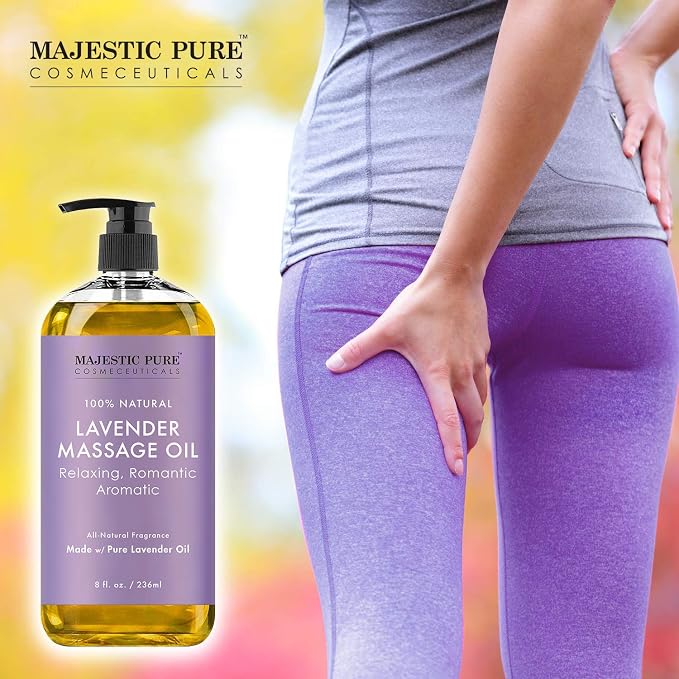 Majestic Pure Lavender Massage Oil 8 fl oz, and Fractionated Coconut Oil 16 fl oz Bundle