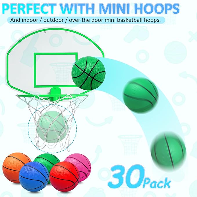 Oleitodh 30Pcs 7" Mini Basketball Balls Bulk PVC Small Basketballs for Over The Door Basketball Hoop Games Party Favors Indoor Outdoor Play Adults Kids Pool Beach Colorful