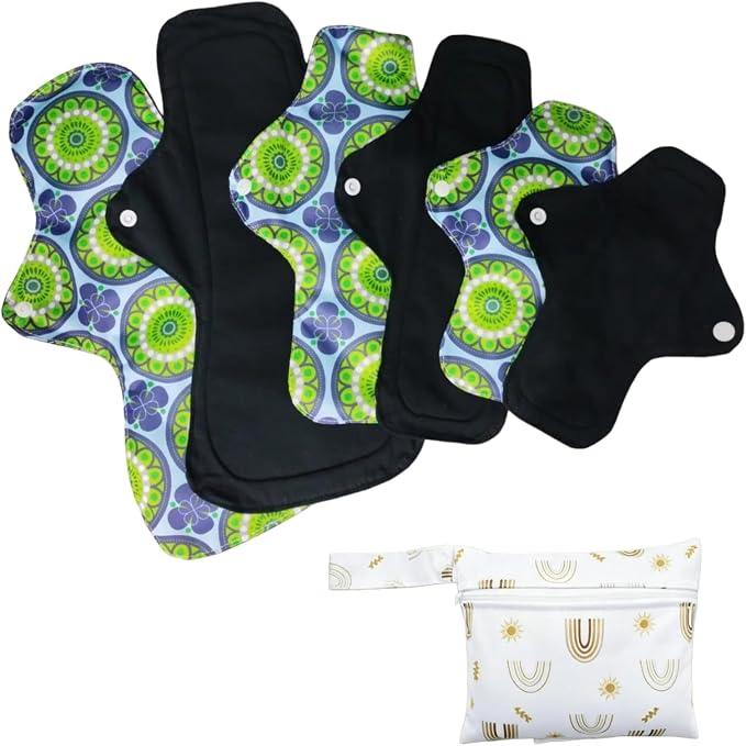 Pure Cotton Pads Sanitary Napkins,Washable Menstrual Pads,Reusable Incontinence Pads,with 1 Storage Bag,Panty Liners Pads Period for Women/Postpartum/Incontinence Patients.Blue 2*（S+M+L）