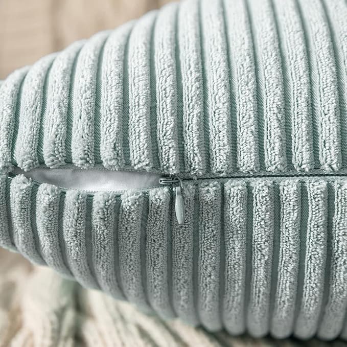 MIULEE Lumbar Corduroy Throw Pillow Covers Set of 2 12x20 Mint | Decorative Striped Textured Cushion Cases, Boho Energetic Vibe Pillowcases, Home Decor for Couch Chair Sofa Bed Living Room