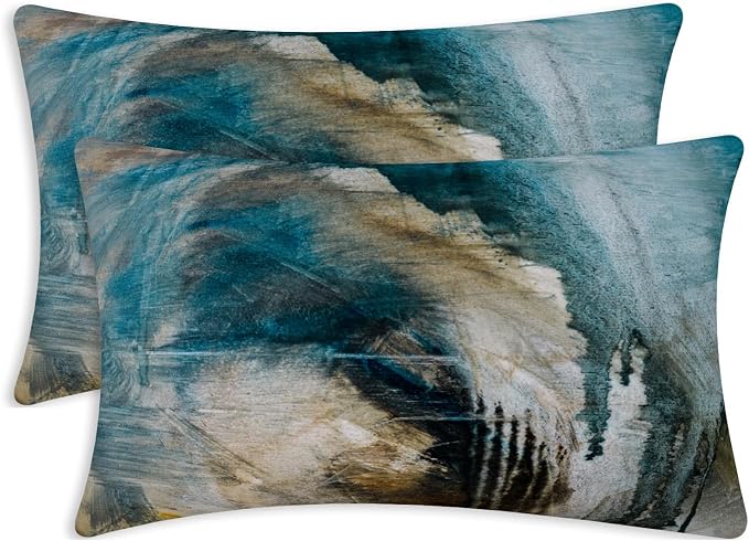 Throw Pillow Covers for Couch, 20x12 Inch, 2 Pack, Black Teal | Decorative Throw Pillow Covers Cushion Covers for Couch Bedroom Sofa Living Room