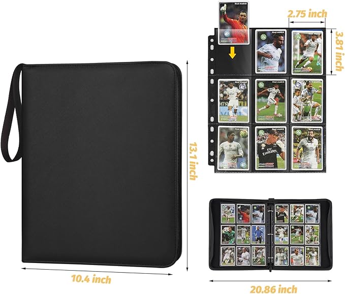 GERMUN 9 Pocket Card Binder, Premium Zip Trading Card Binder, 720 Double Sided Pocket PU Card Collection Binder, Collector Card Album, Card Folder for MTG, TCG, Sports Cards, Game Cards (Black)
