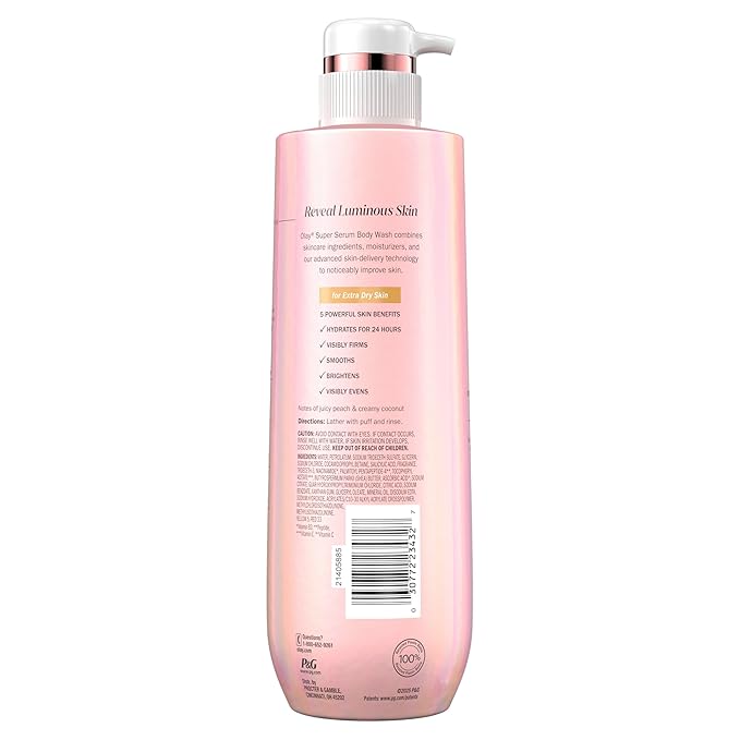 Olay Super Serum Body Wash for Extra Dry Skin, 24hr Long Lasting Hydration, 5+ Ingredient Complex for Bright Even Firm Luminous Skin, 20 fl oz