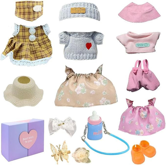 17cm Doll Clothes Set (No Doll) –5-Pack Handmade Outfits with Accessories for 6.7” Dolls, Premium Cotton Clothing with Gift-Ready Packaging, Perfect for Dress-Up and Collectors (FH5, 5)