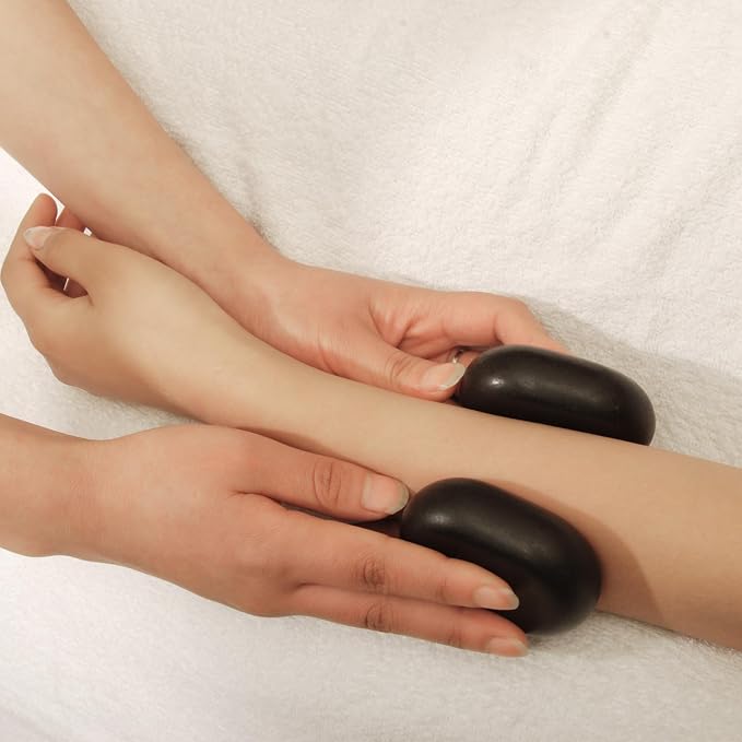 Master Massage Large Flat Ovular Basalt Hot Stone Massage 8piece Pack 3" X 2X 1rock, for Professional, Spa, Massage Therapy, Relaxation,1 Count,Black