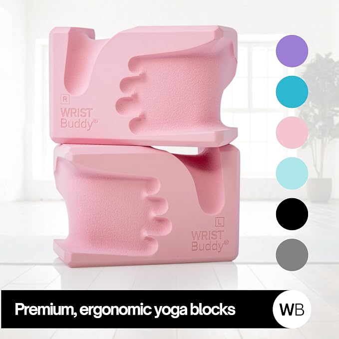 WRISTBuddy® Hand-Shaped Ergonomic Yoga Blocks for Optimal Wrist Support During Yoga, Pilates, Pushups, Planks, and Handstands - Patented Non Slip Blocks for Enhanced Stability and Comfort.
