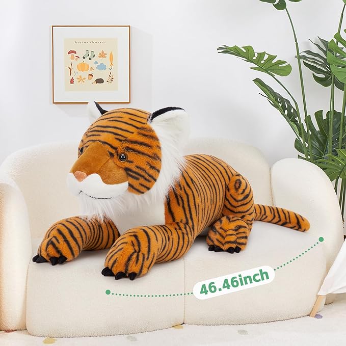 MaoGoLan Giant Tiger Stuffed Animal - 46” Realistic Tiger Plush Toy for Boy Girl Kid, Soft Fluffy Zoo Animal Toy Pillow for Christmas, Baby Shower Party Favor Birthday Gift