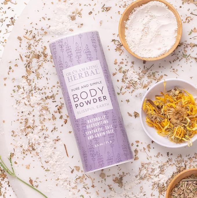 Talc Free Body Dusting Powder for Women, Lavender Clary Sage Vetiver Essential Oils, Cornstarch Free Arrowroot Talcum Powder, Waxing Bath Sugaring Powder, Ora’s Amazing Herbal, Blissful Earth 2.5 oz