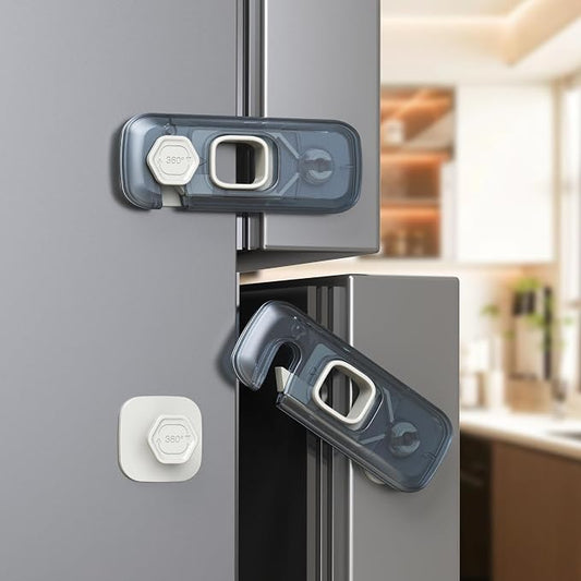5-Pack Fridge Locks, Child Proof Refrigerator/Freezer Door Lock, Child Safety Cabinet Lock with Adhesive Pads -Freezer Latch to Keep Door Closed for Latches,Drawer,Closets,Oven (Clear-Blue)