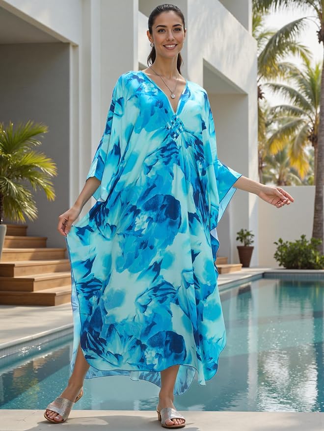 Mumu Dresses for Women Plus Size, Bohemian Kaftan Beach Cover Up Long Maxi Nightgown Soft Loungewear