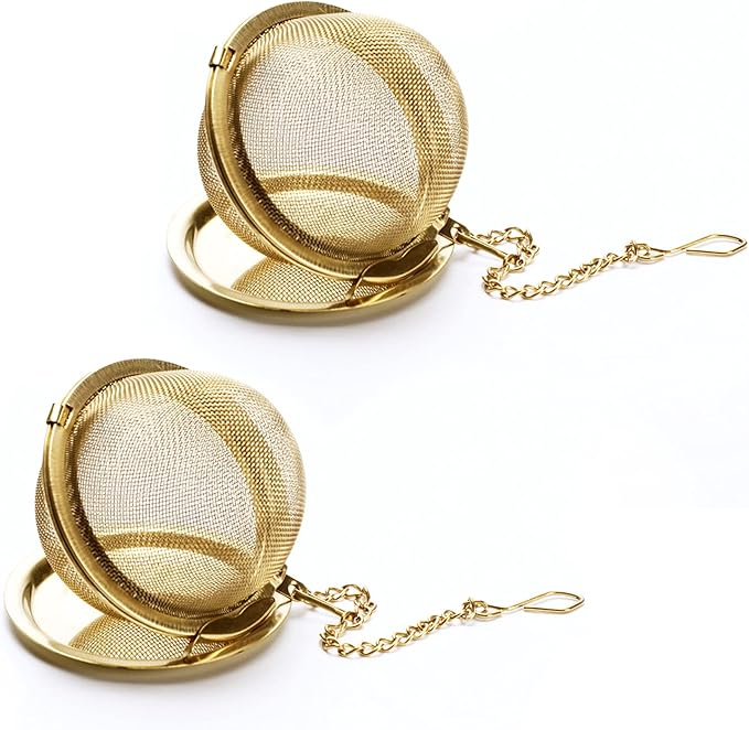 Tea Infuser - Stainless Steel Mesh Tea Ball, Premium Tea Infusers for Loose Tea, Tea Filter Strainers Interval Diffuser with Extended Chain Hook for Brew Tea and Spices & Seasonings (2pcs)