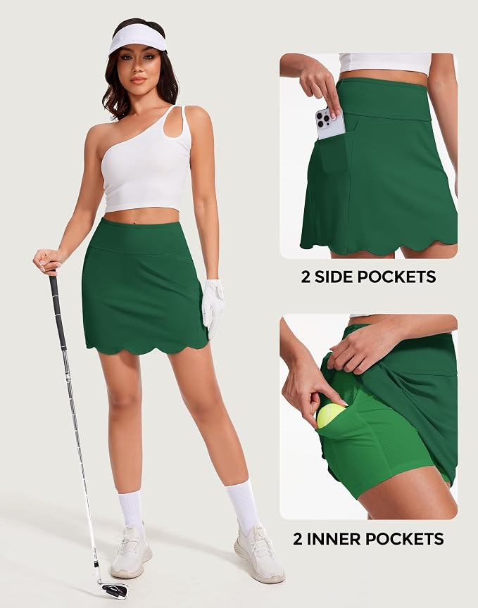 Skorts for Woman with Pockets 16" Golf Athletic Skirts Scalloped Hem Tennis Skirt Dressy Casual