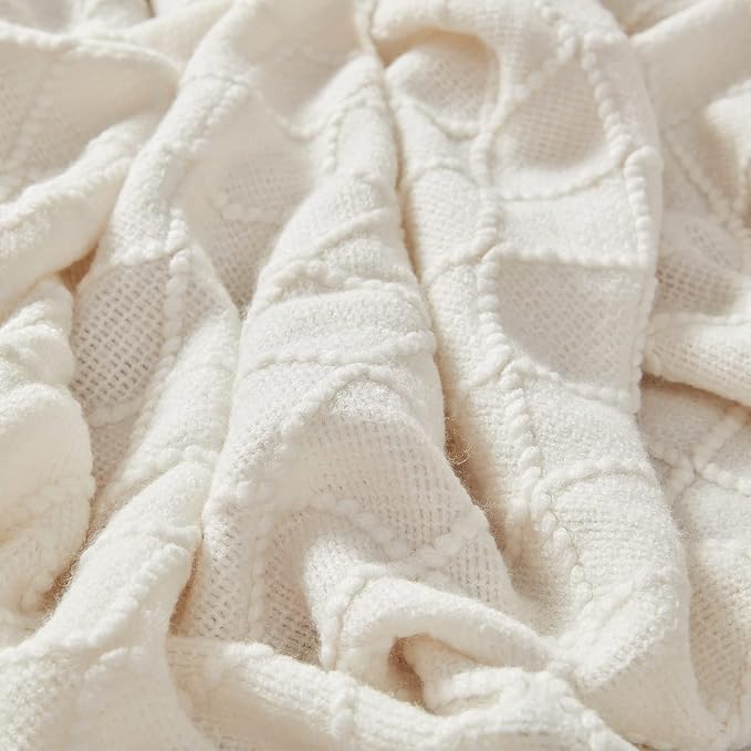 inhand Off White Knitted Throw Blanket for Couch and Bed, 50"x60" | Soft Living Room Home Decor Knitted Blanket with Tassel, Outdoor Lightweight Breathable, Farmhouse Warm Woven Decorative