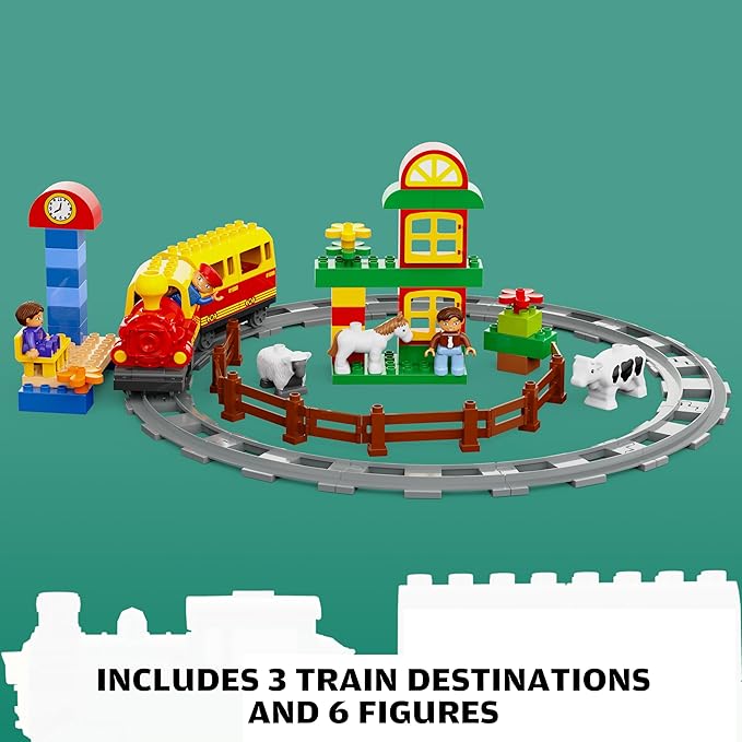 Electric Train Toys w/Farm Animals Set/Toy Trains Set for Toddlers & Kids w/Music, Lights & Tracks, DIY Classic Big Building Blocks Compatible with Lego DUPLO, Gifts for Boys and Girls